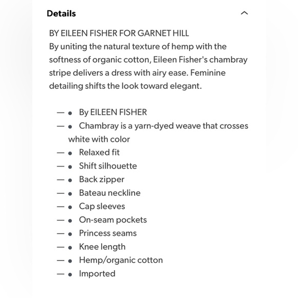 Eileen Fisher Hemp and Organic Cotton ministripe chambray shift Dress S - Picture 9 of 14